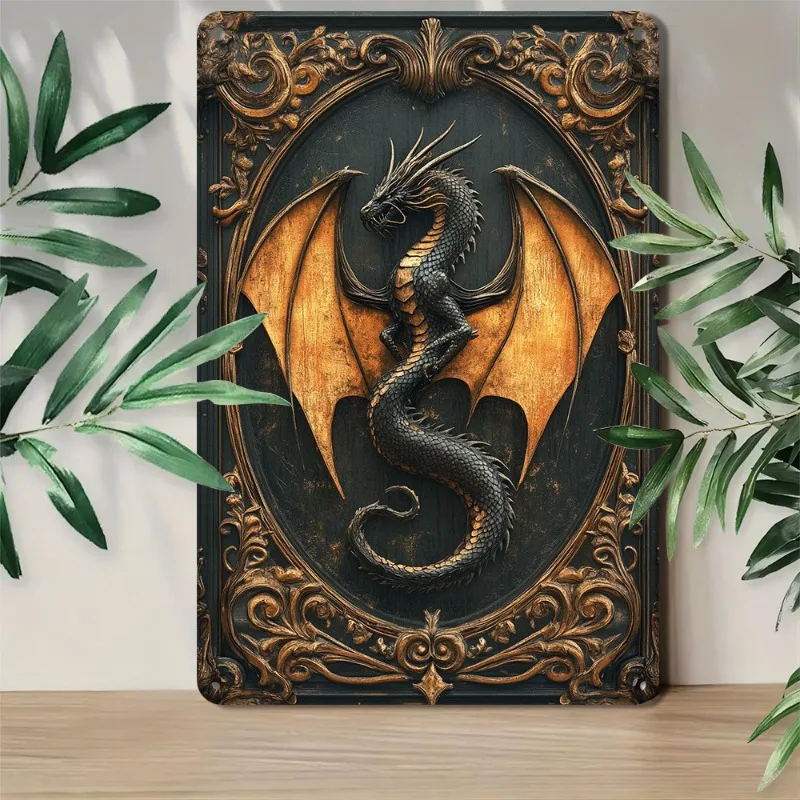 

1pc, 3D Dragon Metal Tin Sign, 8x12inch/20x30cm, Rustic Wall Art Decor, Farmhouse Kitchen Home Decorations, 7.9x11.8"/11.8x17.7"