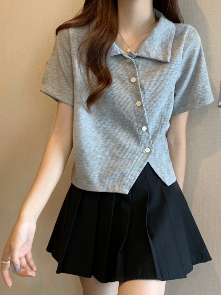 Summer plus Size Women's T-Shirt Irregular Short Sleeve Belly Covering Design Korean Style  Shirt Casual Comfortable Top