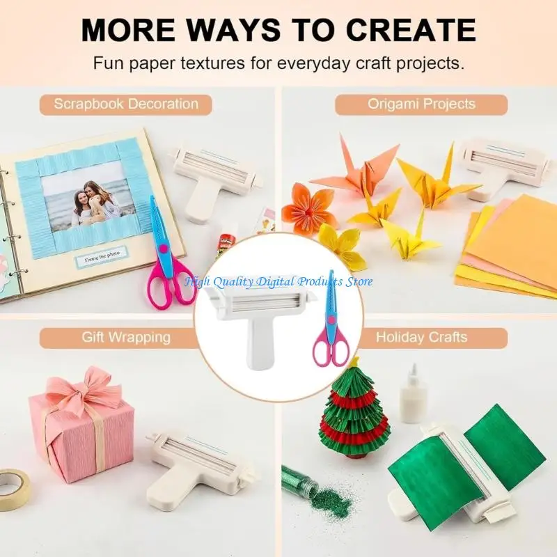 U2JE Paper Crimper Tool, 6.7Inch Manual Decorative Craft Embossing Tool with Scissors for Chip Bag Card Making, Gift Wrapping