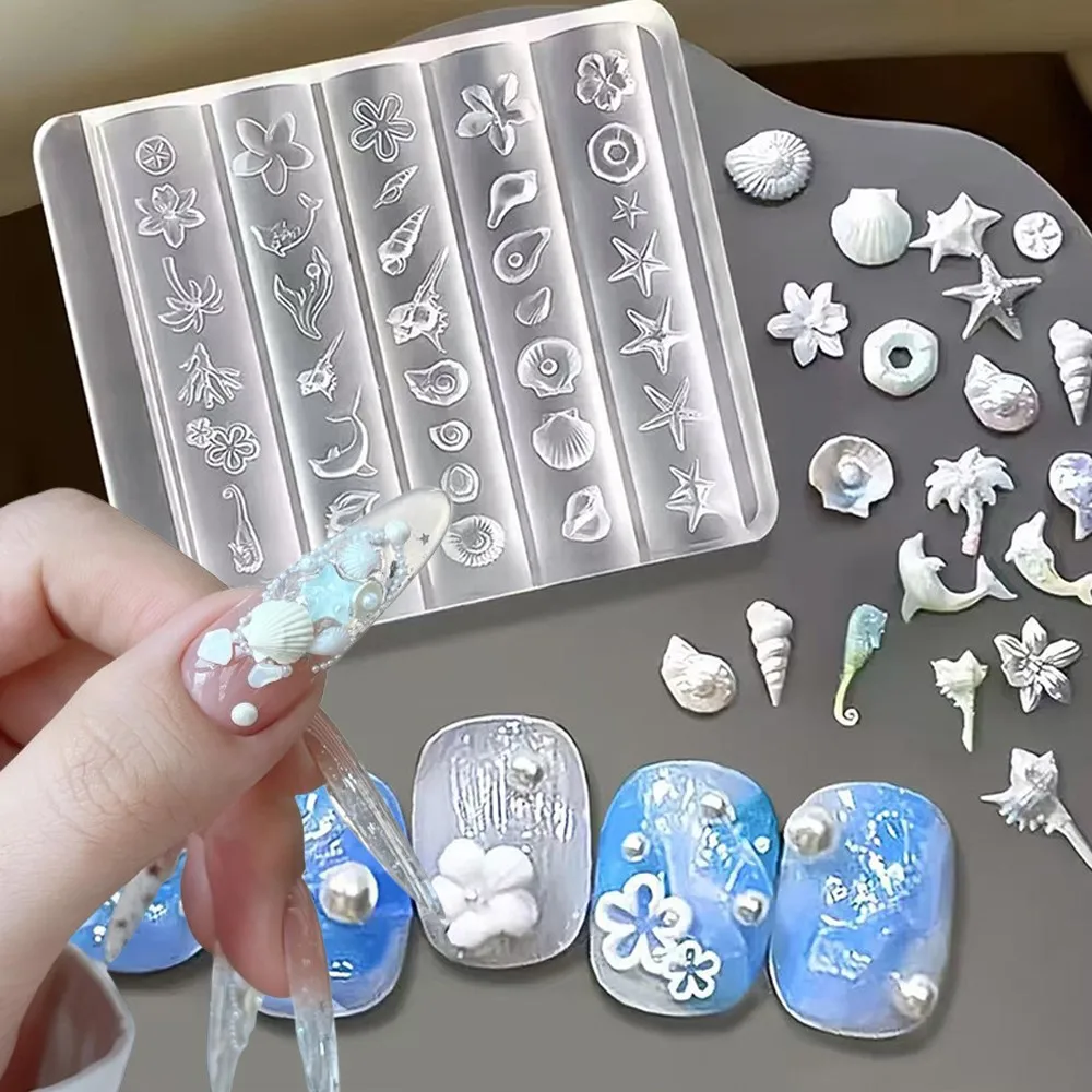 

3D морская ракушка, силиконовый трафарет, шаблон, форма для ногтей, летний пляж, океан, подвески для ногтей, смоляная форма, украшение для драгоценностей, аксессуары для маникюра
