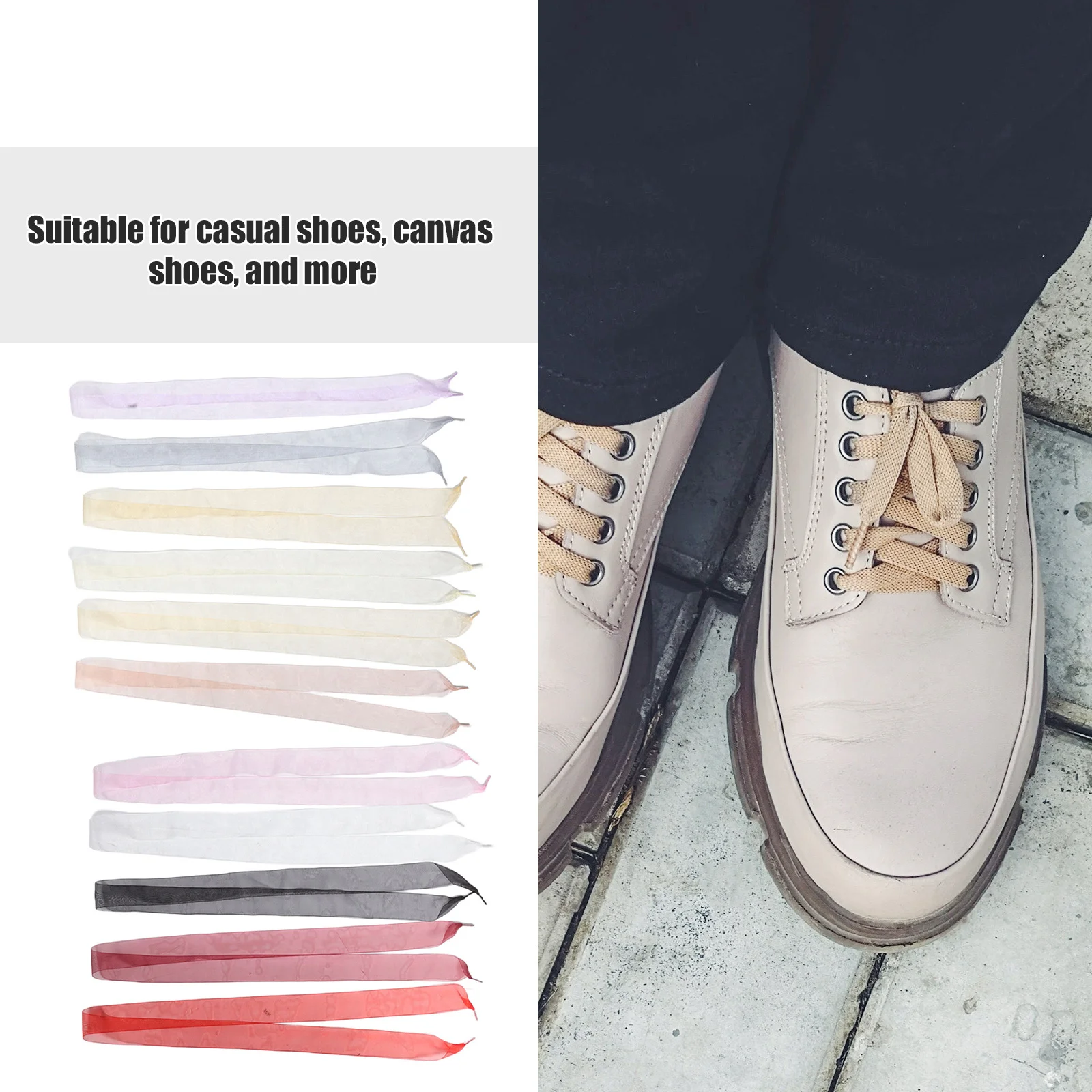 

11Pairs Chiffon Shoelaces Flat Ribbon Laces for Women Sneakers Casual Shoes Soft Comfortable Fashionable Shoe Strings Versatile