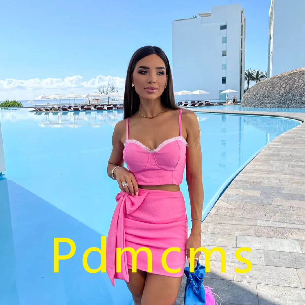 

2025 new model, solid color sexy suspender lace split two-piece women's skirt set in summer