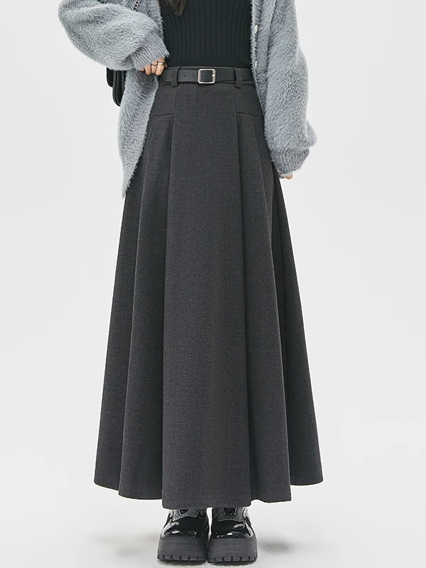 

Женская шерстяная юбка А-силуэта Ele Fce с подкладкой, плиссированная, длинная, для осени и зимы, для фигуры типа «груша», с высокой талией, расклешенная