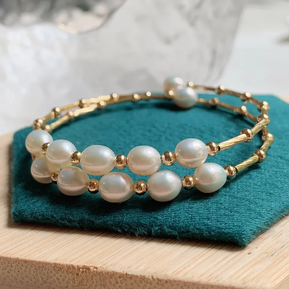 Pulsera de perlas barrocas blancas, brazaletes de perlas naturales reales de agua dulce, joyería de boda, brazalete abierto de perlas pequeñas, Coreano