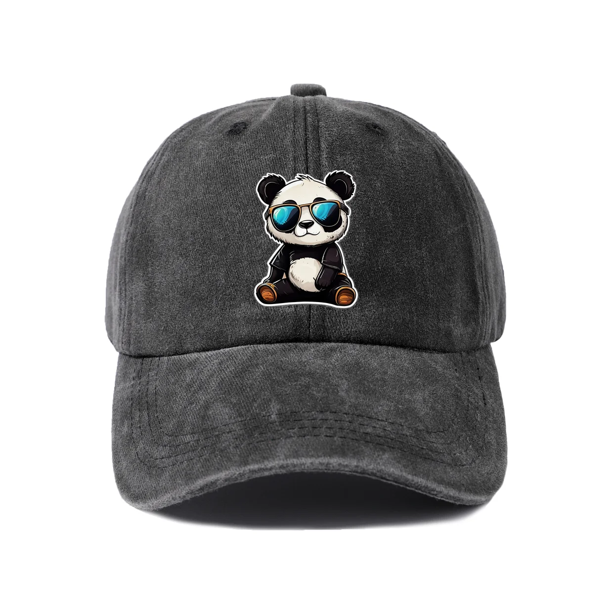 Panda with Sunglasses Graphic Vintage Washed Baseball Cap, Adjustable Unisex Dad Hat, Weekend Gift