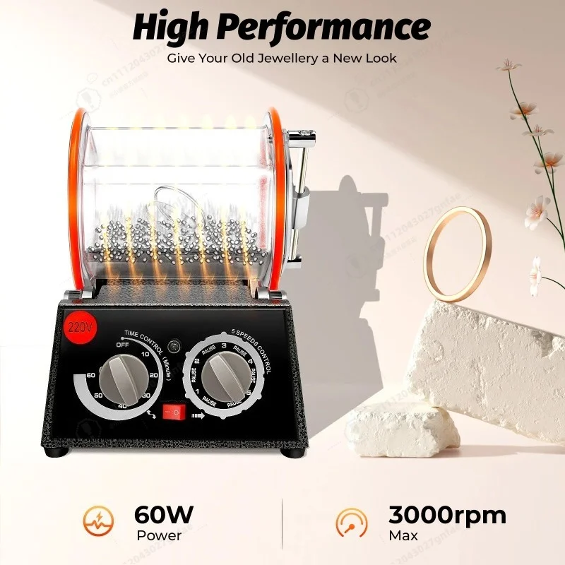 60W/150W Electric Jewelry Polisher, Rotary Tumbler Polishing Machine w/Timer, 5-Speed Adjustable, Polishing Beads (220V EU Plug)