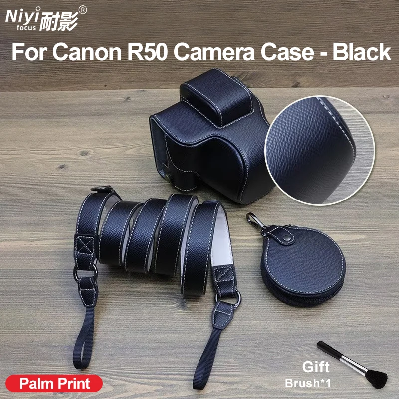 Camera Case PU Leather Bag Case Protrector Cover For Canon EOS R50 With Tripod Screw Buttom Opening Strap Shoulder Battery Bag