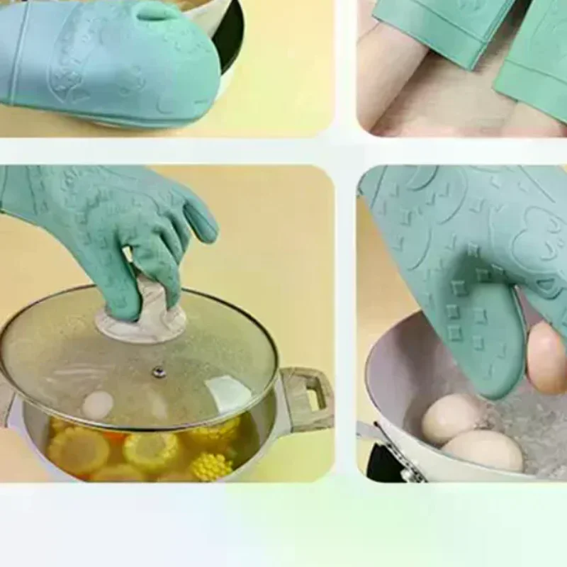 Professional Oven Gloves Heat Resistant Silicone Gloves Oven Mitts Non-Slip Cooking Barbecue Gants With Soft Inner Lining