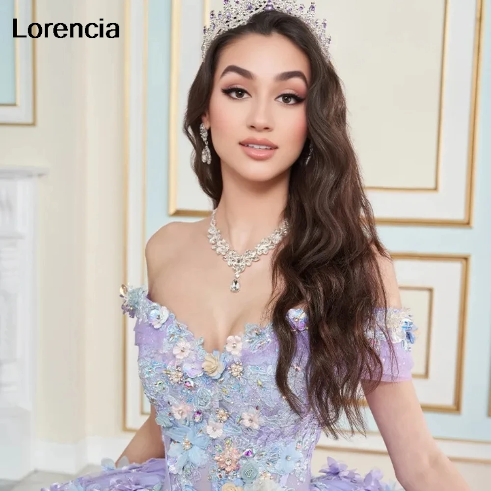 Abito Quinceanera viola scintillante personalizzato Abito da ballo 3D Applique in pizzo floreale Perline Corsetto Dolce 16 Abiti da 15 anni YQD985