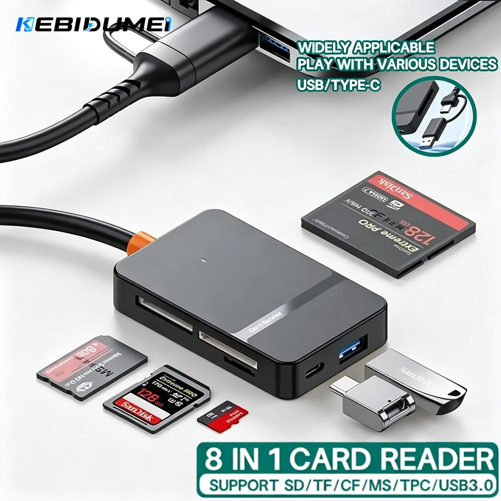

Kebidumei USB C 8-in-1 Card Reader Multi-functional Card Reader Support SD/TF/CF/MS Card Read 5Gbps Write Read U Disk Flash Card