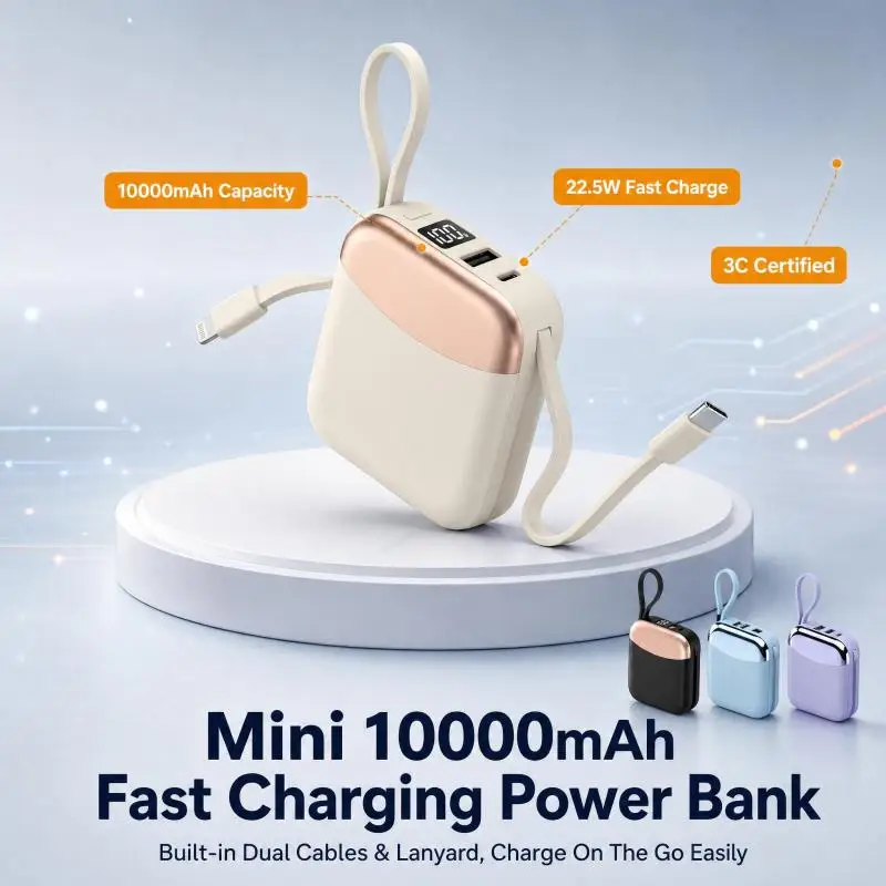 10000mAh Mini Power Bank Fast Charging Portable External Battery Compatible With iPhone Xiaomi Huawei
