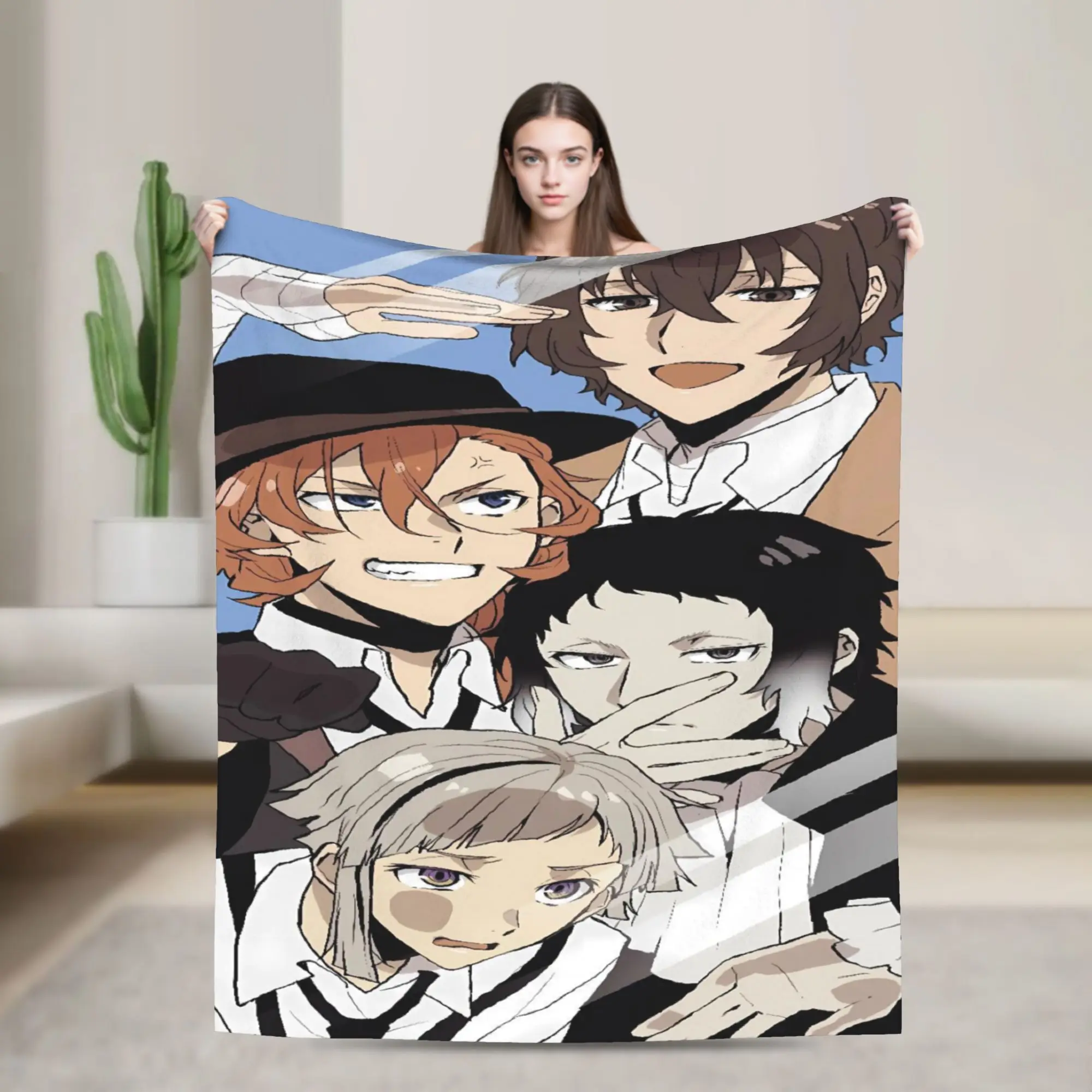 Bungo Stray Dogs Flannel Blanket  Warm Soft Throw Blanket for Living Room Travel Office Pattern Bedspread Sofa Bed Cover