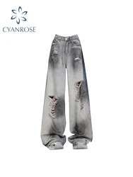 Women's Baggy Y2k Ripped Jeans Harajuku Y2k Japanese 2000s Style Oversize Denim Trousers Jean Pants Vintage Trashy Clothes 2024