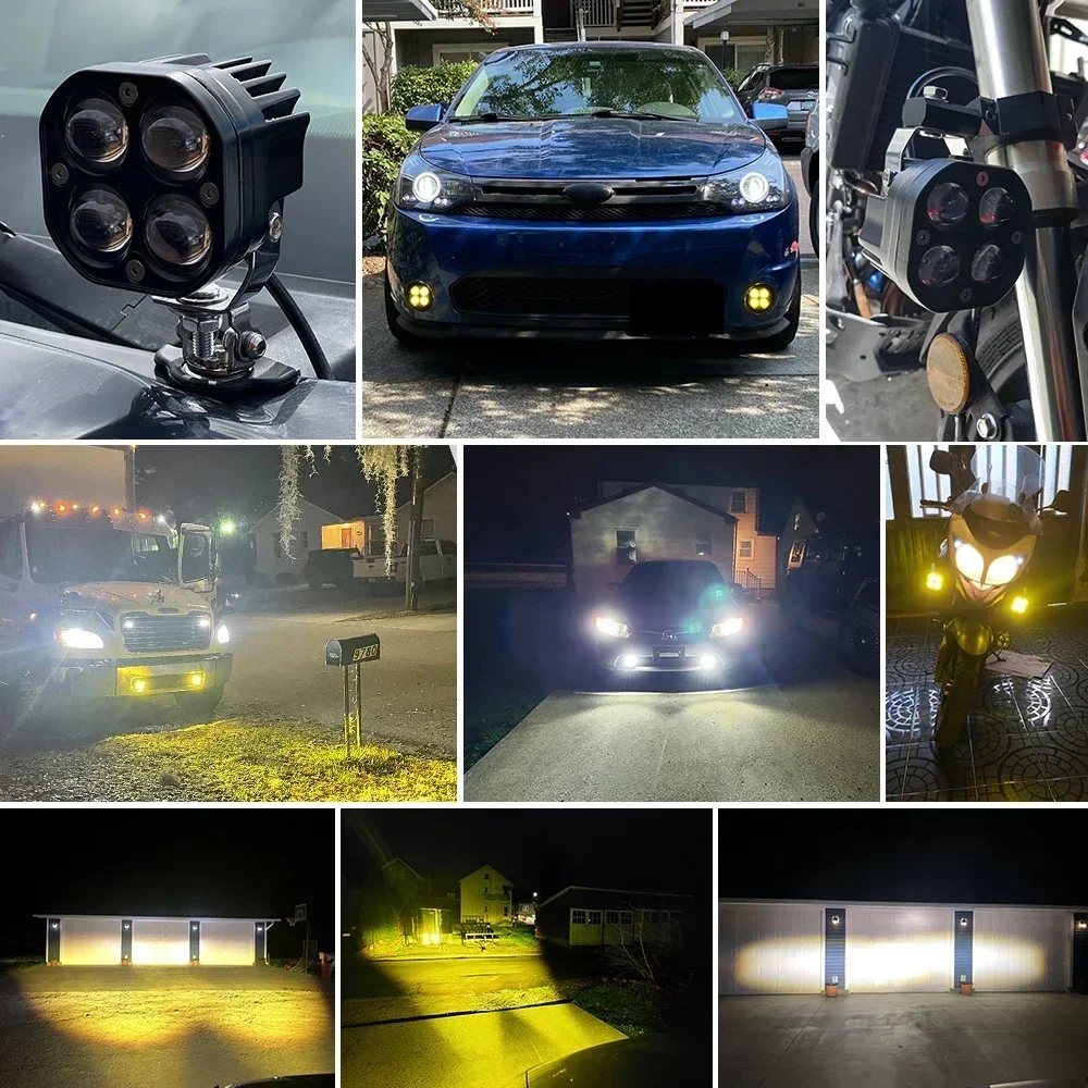 1000W Super Bright 3 Inch Dual Color LED Motorcycle Headlights Spotlights Auxiliary12V 24V Driving Lamp for 4x4 Car Auto SUV ATV