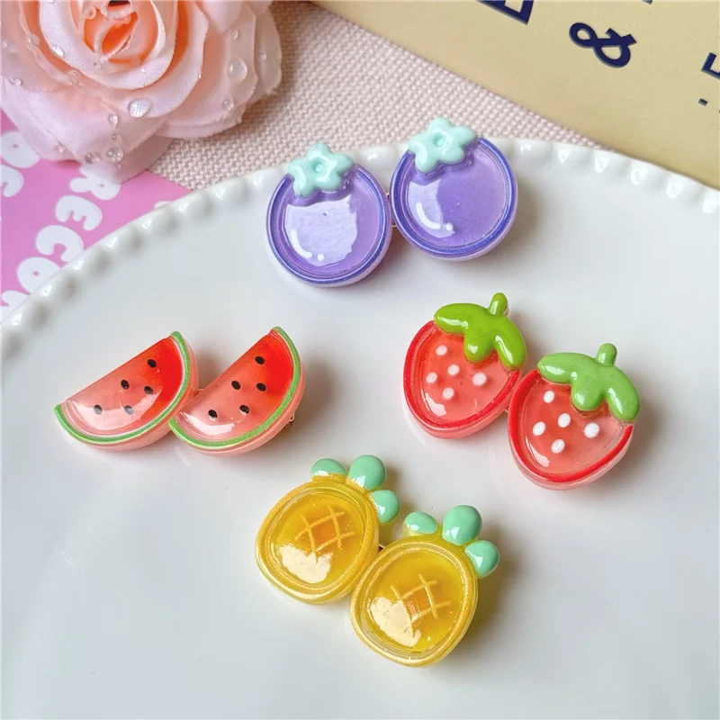 4 Stück/Set Mädchen Haaraccessoires Creme-Farbene Mattierte Eis-Transparente Frucht-Haarspangen Imitierte Frucht-Haarnadeln Pfirsich-Erdbeer-Kopfschmuck – Detail 3