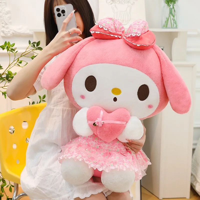 Sanrio falda Rosa Love Cinnamoroll Kuromi muñeca de peluche negra, juguete de felpa cómodo y suave, regalos de cumpleaños para niñas, 35cm