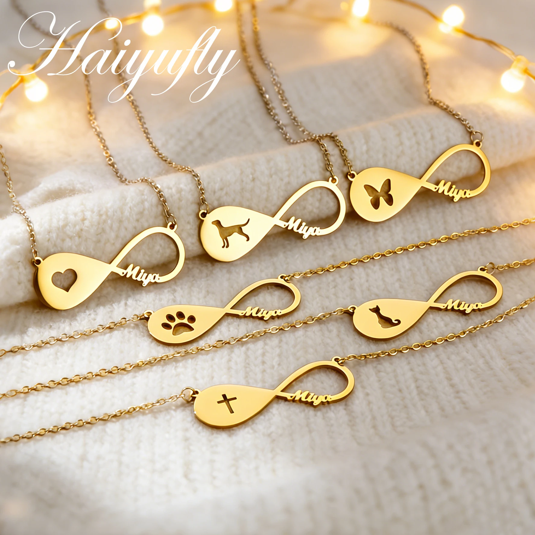 

Haiyufly Custom Name Infinity Necklace for Women Stainless Steel Jewelry Personalized Heart Cross Choker Chain Mothers Day Gift