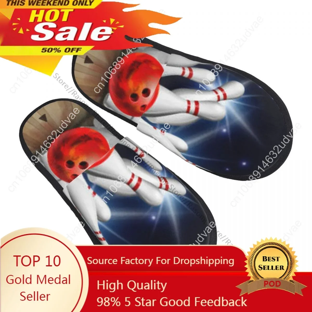 Winter Women Men Non-Slip Flat Slippers Bowling Ball Crashing Into The Pins Indoor Fur Soft Warm Shoes