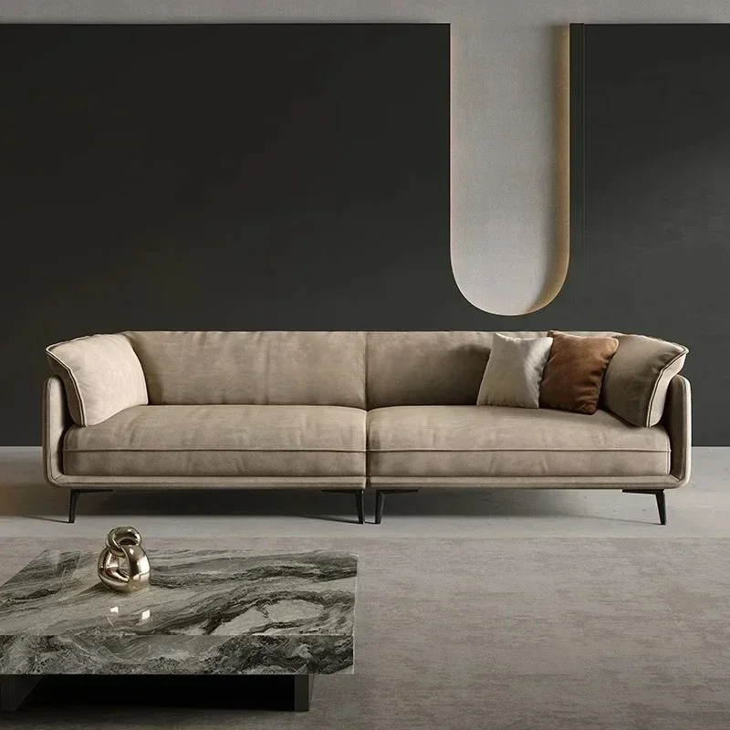 

Italian minimalist small apartment modern straight row three-person fabric sofa
