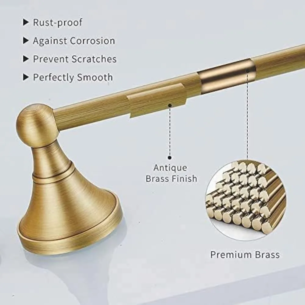 Antikes Vintage-Badezimmerzubehör-Set aus gebürstetem Messing, verstellbare Handtuchstangenbefestigungen, an der Wand montiertes Badezimmer-Hardware-Set