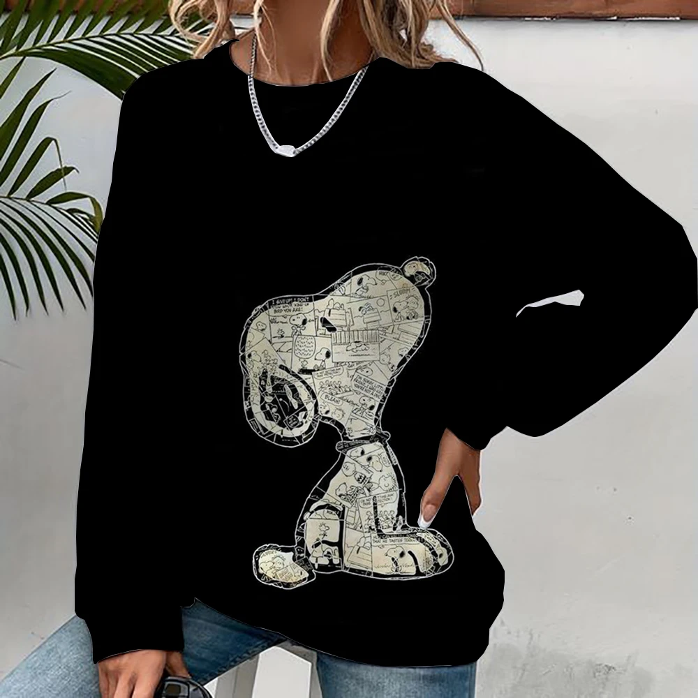 Atasan pulover wanita musim gugur musim dingin 2024 Sweatshirt motif Snoopy kerah O atasan lengan panjang kasual pakaian wanita Clothing