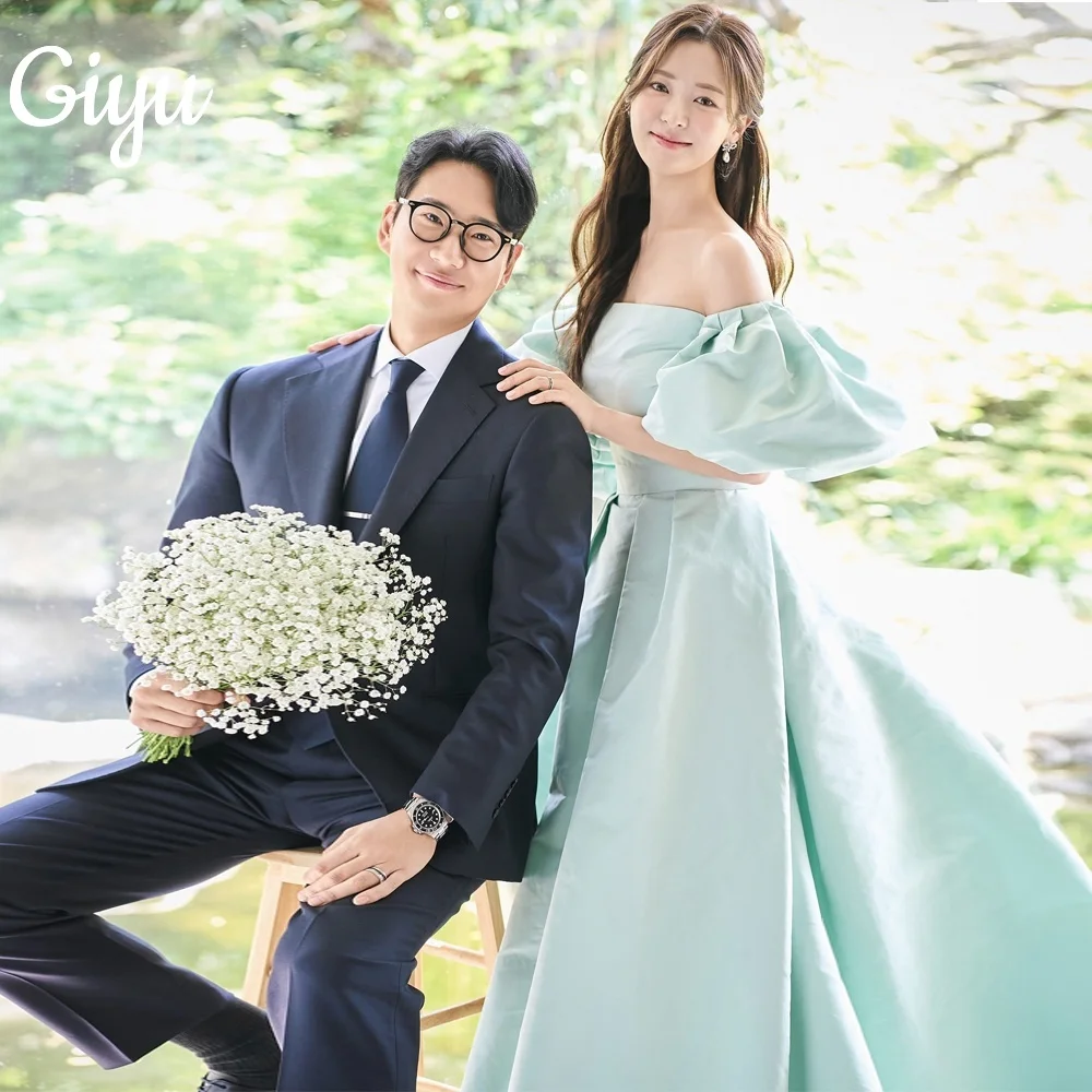 

Giyu Elegant Mint Green Off Shoulder A-line Wedding Party Dress Korea Photoshoot Short Sleeves Customized Plus Size Corset 2025