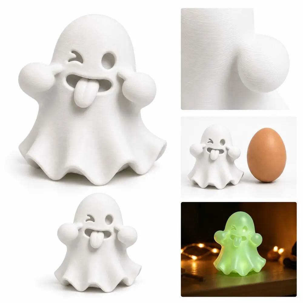 Gifts 3D Printed PLA Ghost Figurine Glow in the Dark Tongue Out Ghost Statue Playful Expression Ghost Sculpture Halloween Decor