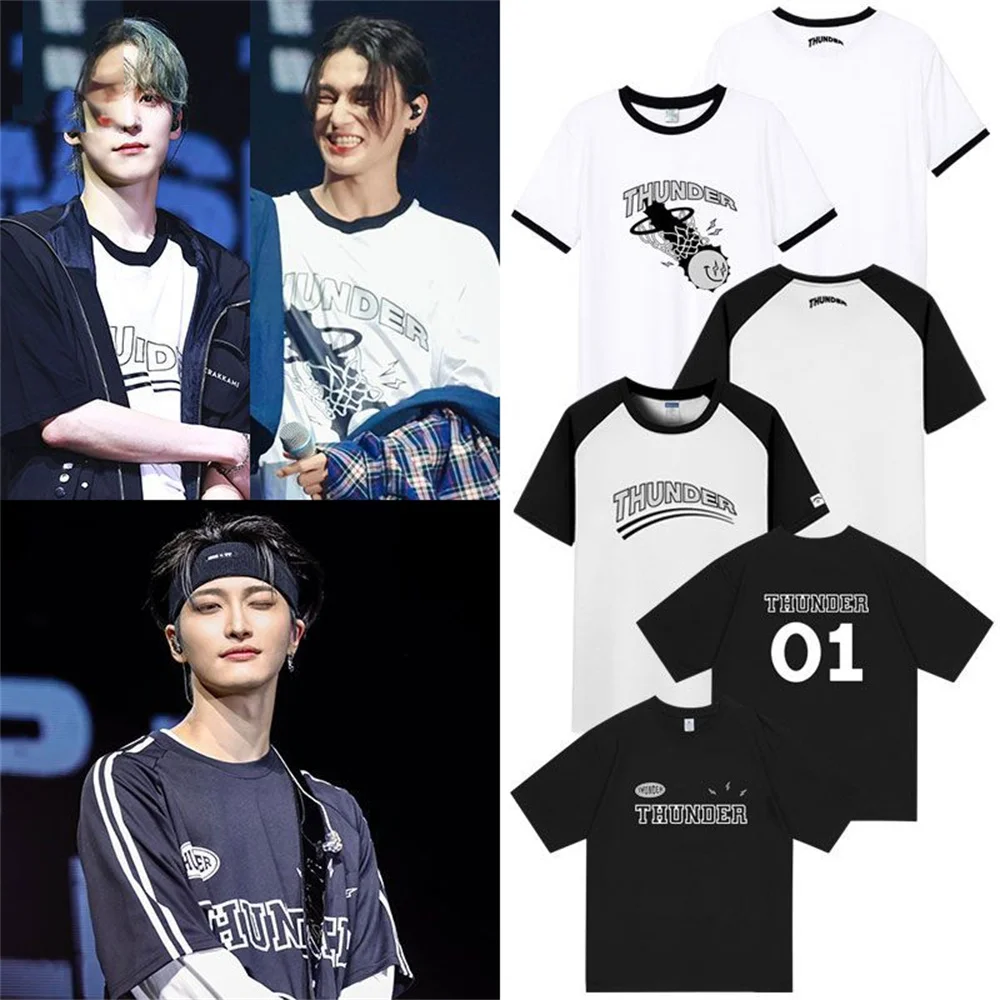 Korean Fashion ATEEZ THUNDER T Shirt Break The Wall Tour T-shirt Summer Short Sleeve Cotton Funny Tshirt Graphic Tees Streetwear