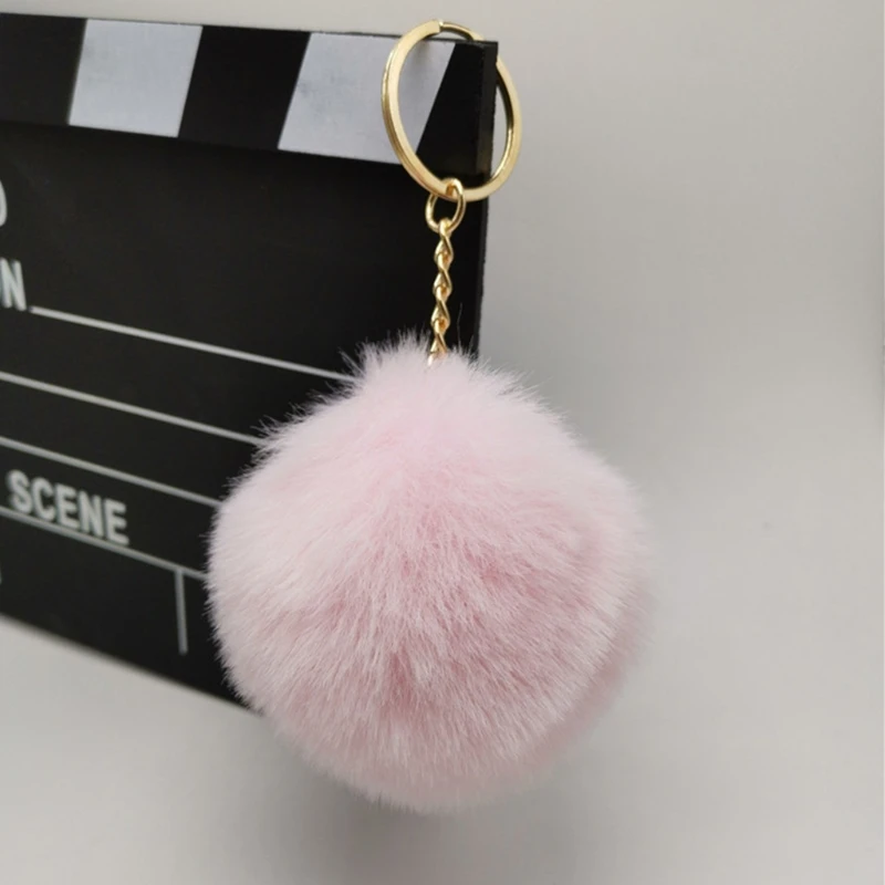 Pom Poms Keychains Fluffy Artificial Fur Puff Hair Ball Pompoms Car Bag Backpack Pendant Charms with Circle Keyring