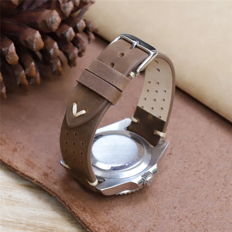 Vintage Handmade Genuine Leather Watch Band 18mm 19mm 20mm 22mm Cowhide Sweatproof Strap Replacement Belt Watch Bracelet for DW