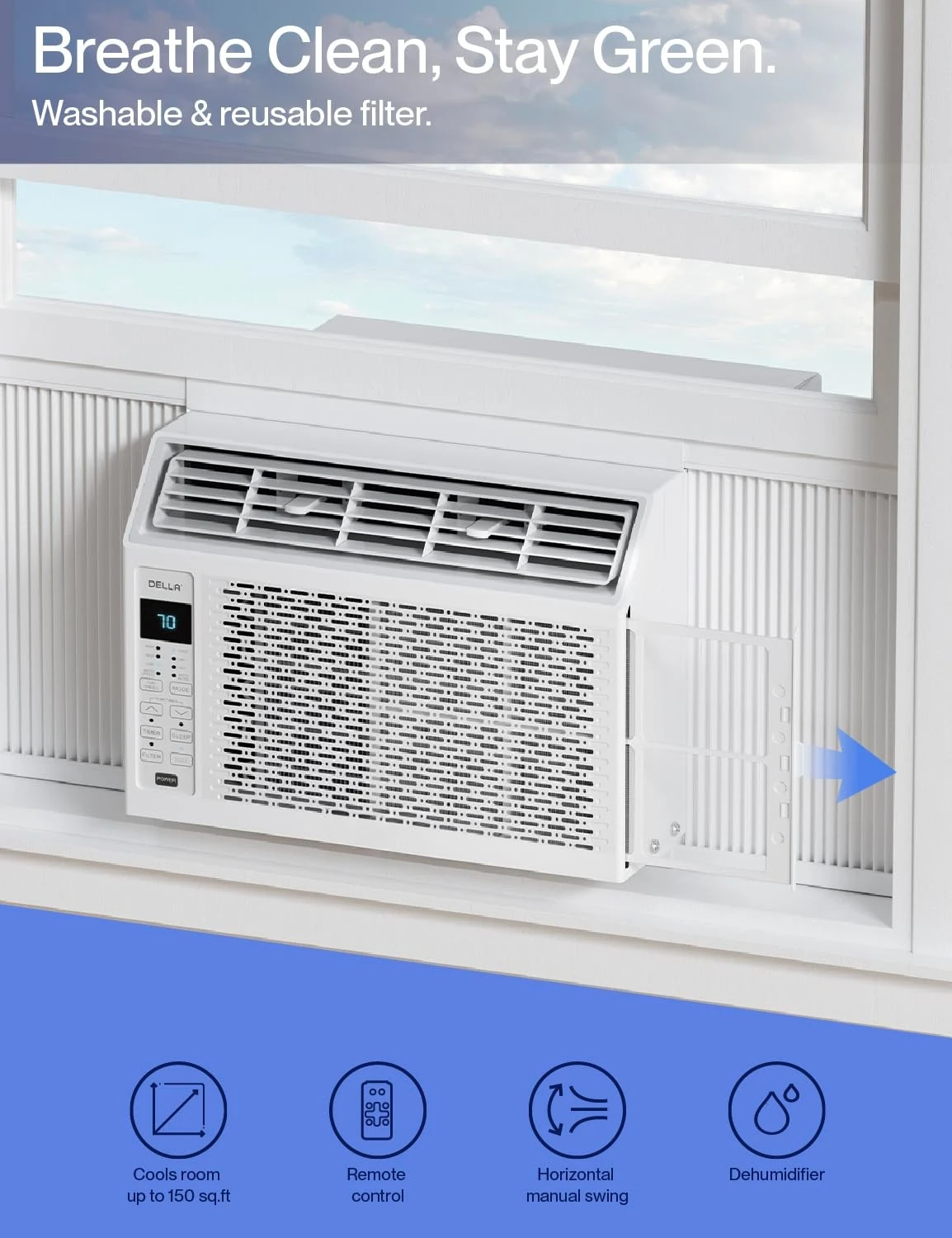 5000 BTU Smart Window AC, WiFi & Alexa, Cools 150 Sq.Ft for Small Room, Custom