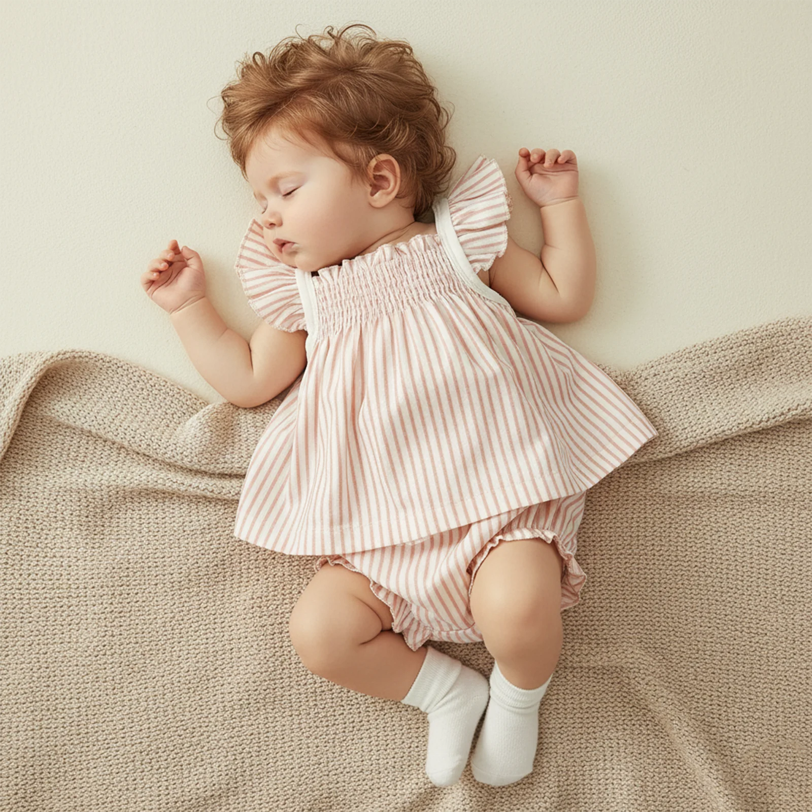 

Suefunskry Toddler Baby Girls Summer Sweet 2Pcs Outfits Flying Sleeve Square Neck Striped A-line Tops PP Shorts Sets