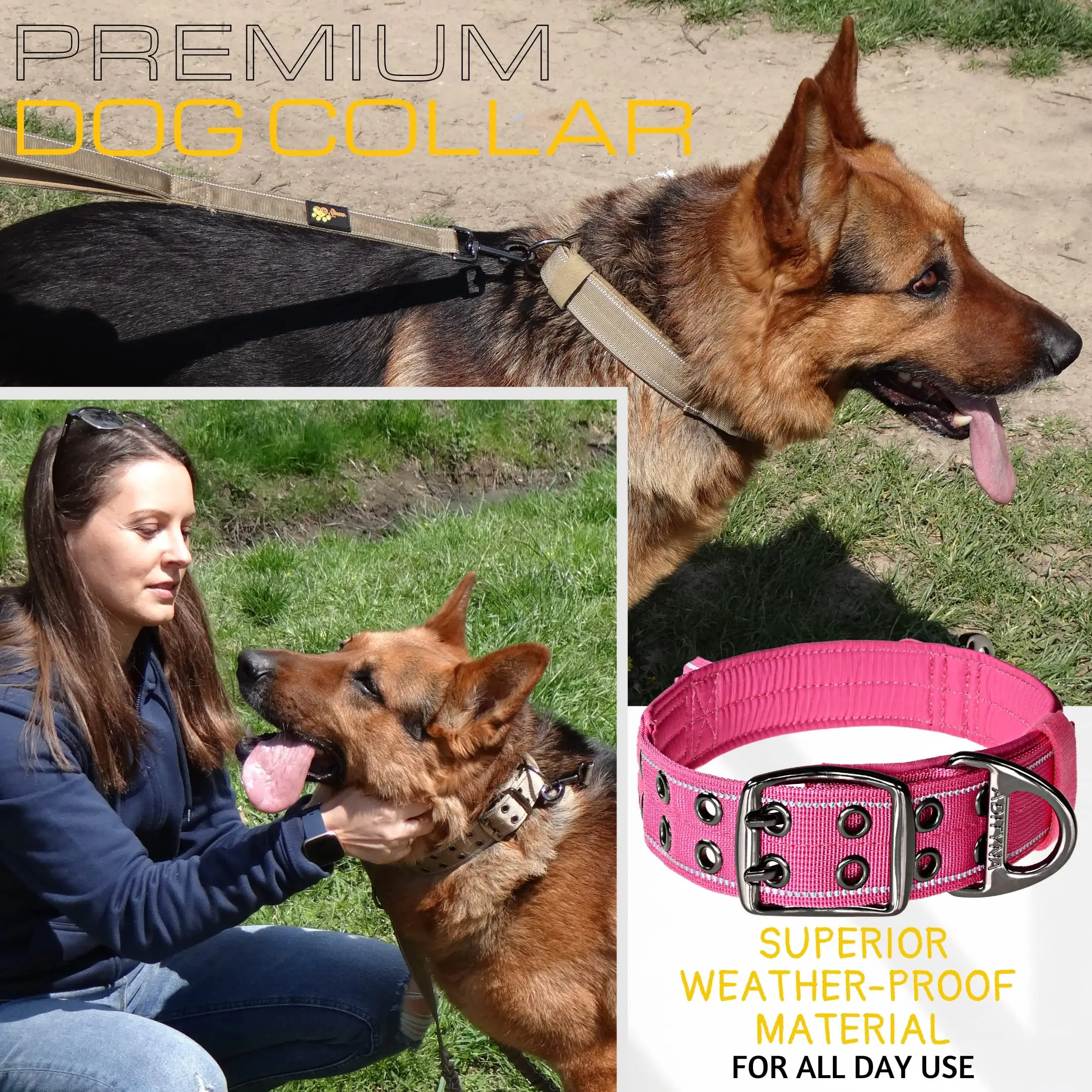 Heavy Duty Dog Collar with Handle - Durable and Reflective Collar for Large Dogs, Perfect for Training, Walking, or Hunting