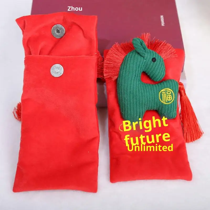 1 قطعة 2026 تمائم ألعاب من نسيج مخملي السنة الجديدة محشوة الحيوان المهر لعبة الصينية هونغ باو الحيوانات المحشوة سنة الحصان