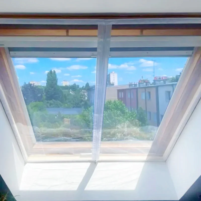Selbstklebendes Fenster-Moskitonetz mit Reißverschluss, hält Mücken und Fliegen im Sommer fern, weiß, nicht anpassbare Größe – Detail 1