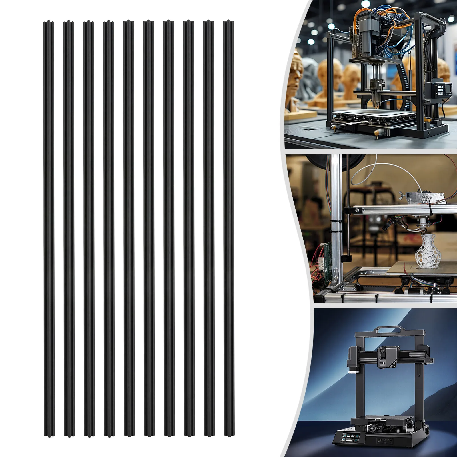 Extrusion d'aluminium noir à fente 2020 T, 10 paquets, 20x20x1000mm, profil 6063 T5 pour Rail de cadre d'imprimante 3D CNC