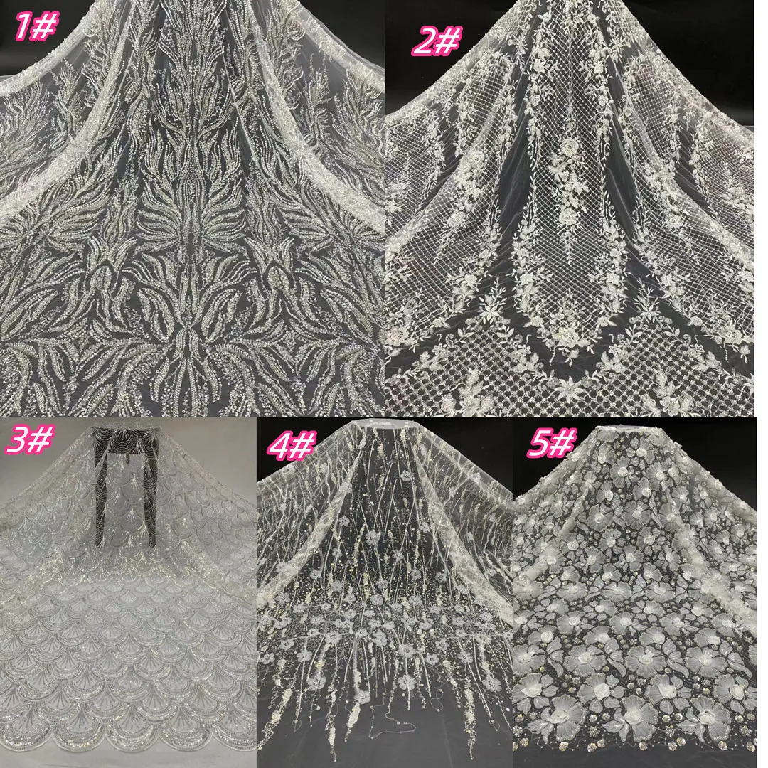 Fashion new wedding fabrics French tulle lace embroidery, fine sequins bead tube embroidery lace wedding dress series fabrics