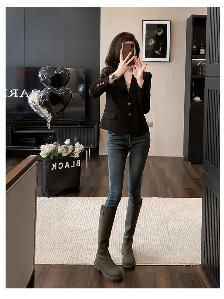 

Casual Woman Blazer Sacks Asymmetric Gathered Coffee Navy Velvet Gift Single-Breasted Grey Youth Bowknot Tunic Stereoscopic