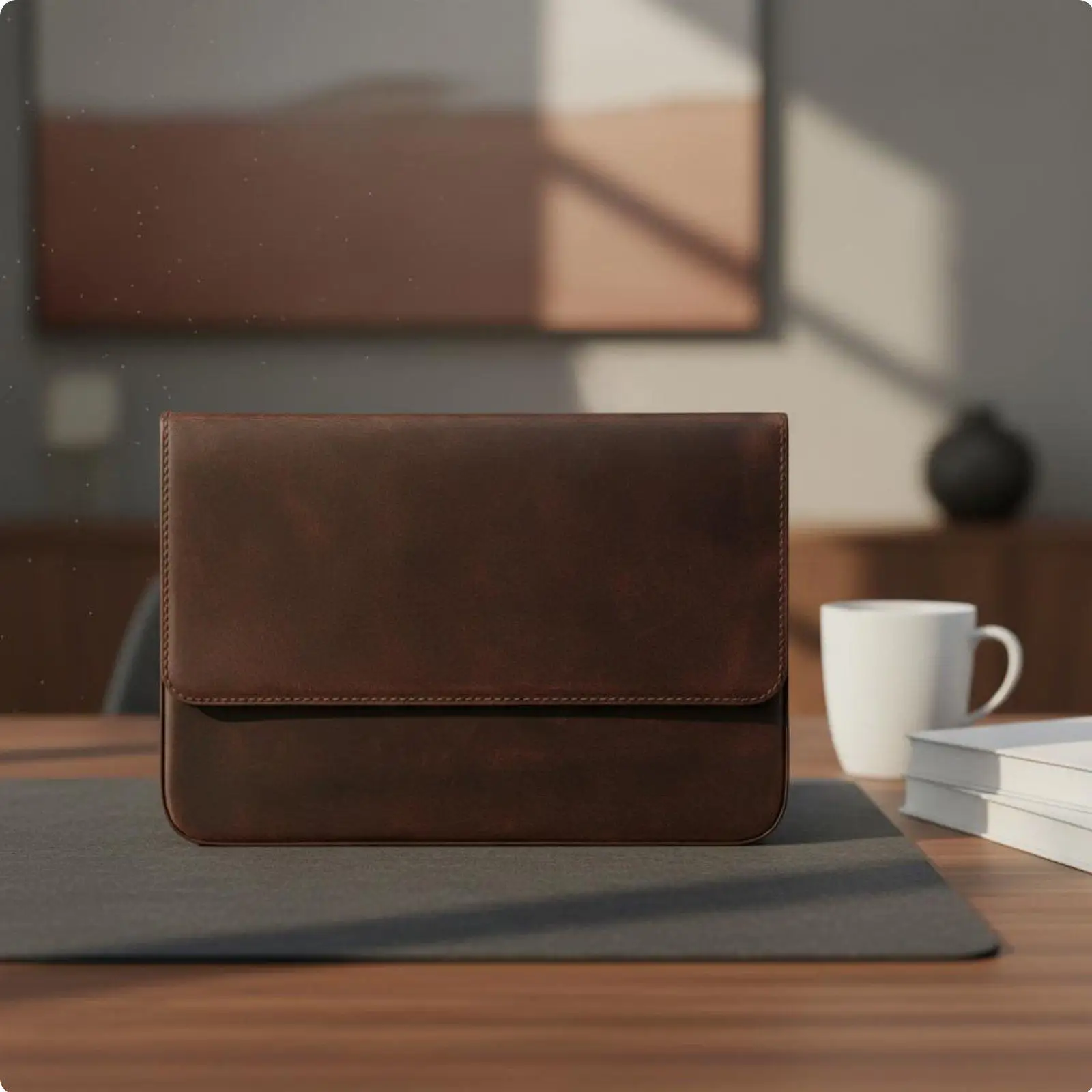 Leather Stationery Organizer Pen Holder with 12 Slots Crazy Horse Cowhide Desk Storage Box for Students Artists Office