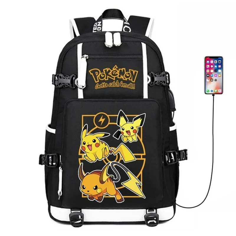 Anime Pikachu go Cartoon Backpack Teen Student Large Capacity Laptop Bag USB Charging Travel Bags kawaii cosplay School Bag Gift