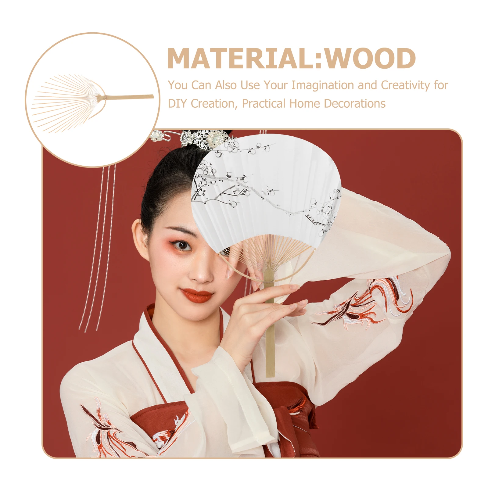 

Frame Kit Diy Chinese Bride Material For Wedding Party Handcraft Wood Circle Fan Blank Fan Frame Making Tool