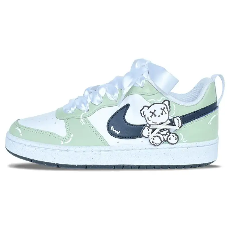 【Customize】Nike Court Borough Skateboarding Shoes Women's Low-top White/Green/Black Sneakers shoes DV5456-108