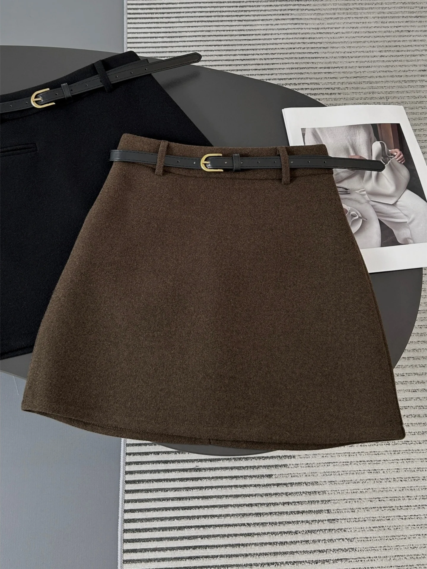 High Waist A-Line  Skirt Women's Woolen Half-length Skirts Slimming Flared Skirts Korean Style Anti-exposure Skirts