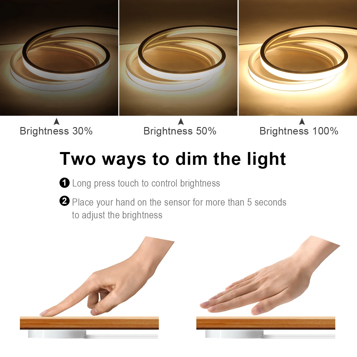 10M Hand Scan Induction and Touch Dimming Neon COB LED Strip Light 24V Waterproof LED Tape Lamp Bedroom Kitchen Cabinet Lighting