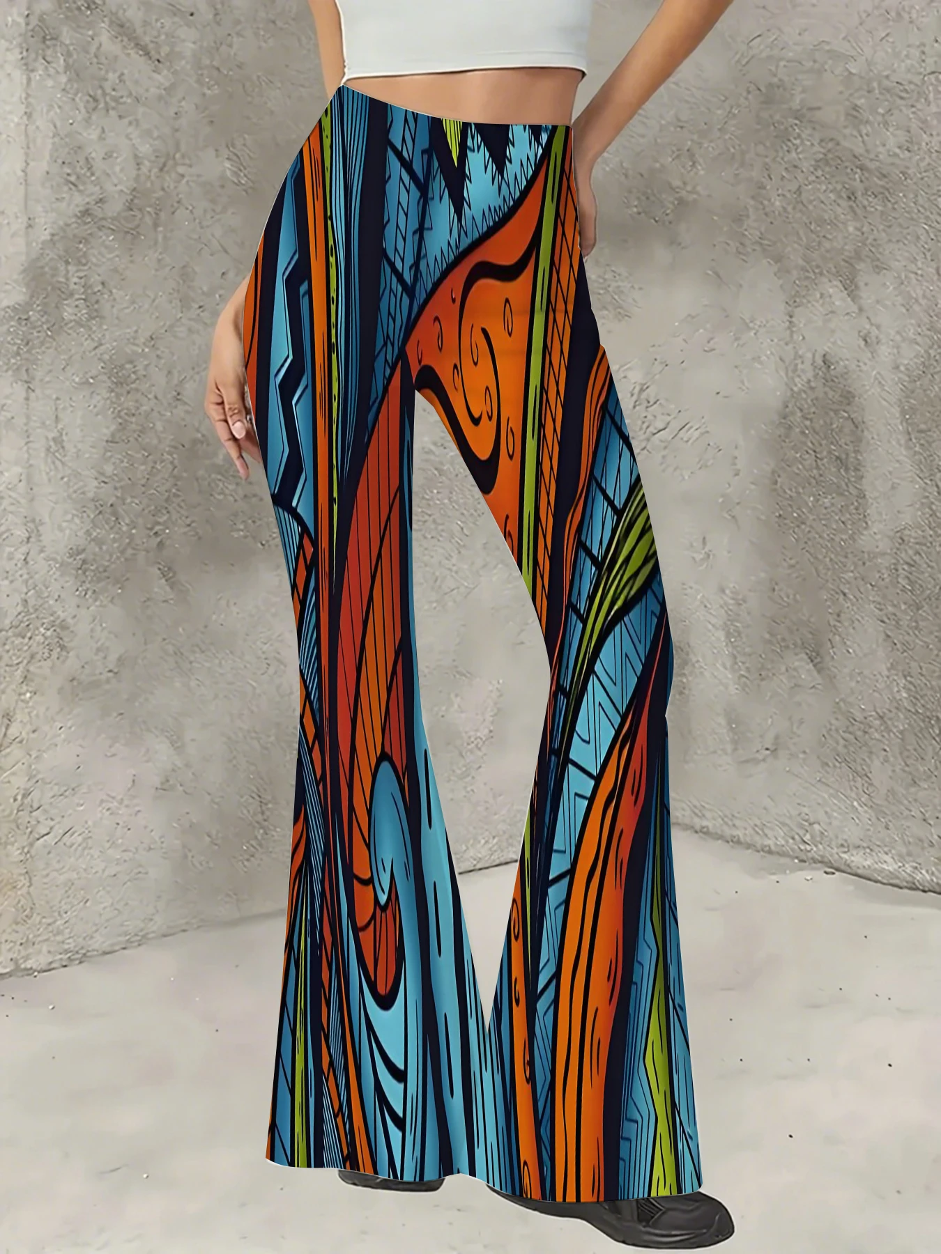 

Women's Flared Pants Abstract Graffiti Art Print High Waist Casual Bell Botto