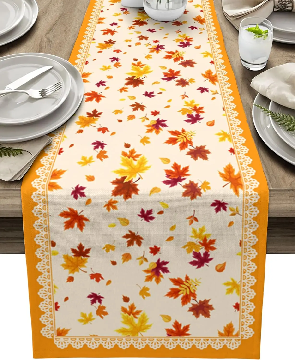 

Fall Orange Maple Leaf Linen Table Runner Party Decor Autumn Harvest Kitchen Dining Table Runner Thanksgiving Decorations