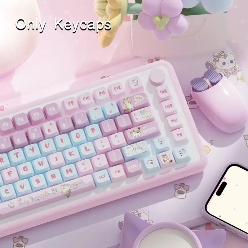 Neue Bubble Kitten Themed Tastenkappen 138/158 Tasten Mda Profil Pbt Thermosublimation Mechanische Tastatur Anime Spiel Cartoon Tastenkappen