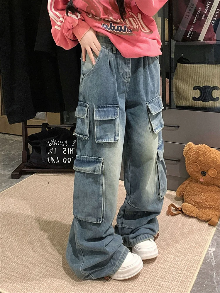 

Multi pocket high street work pants for women and men, spring and autumn wide leg denim pants
