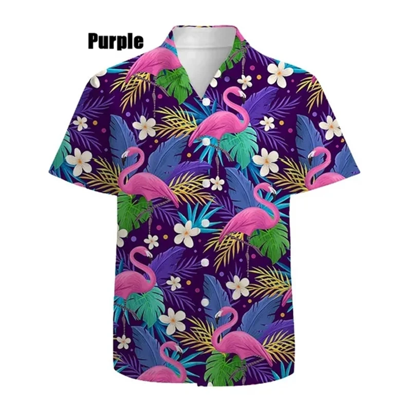 Animal Crane 3d Printing Beach Hawaiian Summer Shirts Short Sleeve Shirt Streetwear Loosed 5xl Camisa Social Chemise Homme Tops