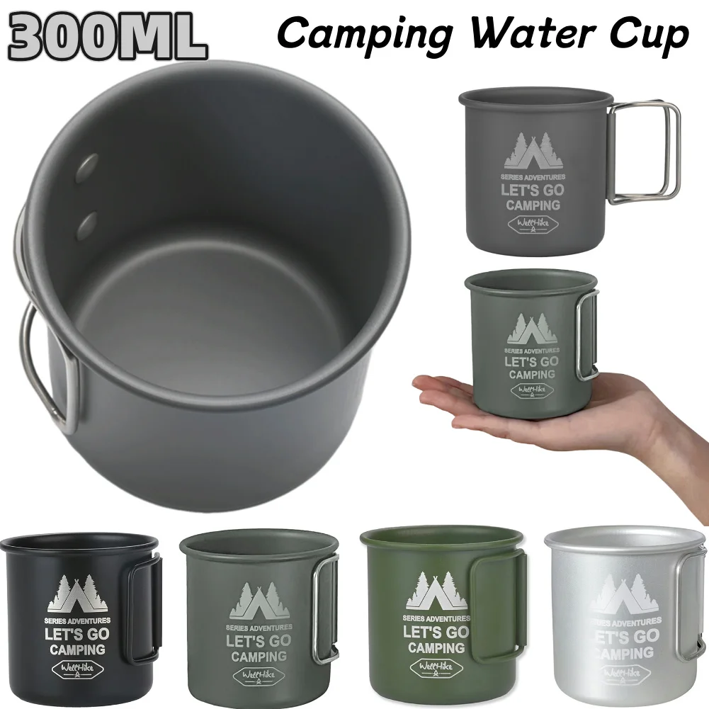 300ML Picnic Utensils Aluminium Alloy Hiking Mug Foldable Handle Travel Coffee Cup Ultra-Light for Backpacking Hiking Travel